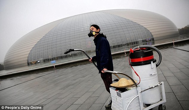 He used an industrial vacuum cleaner to hoover up the toxic particles from the air over 100 days in Beijing